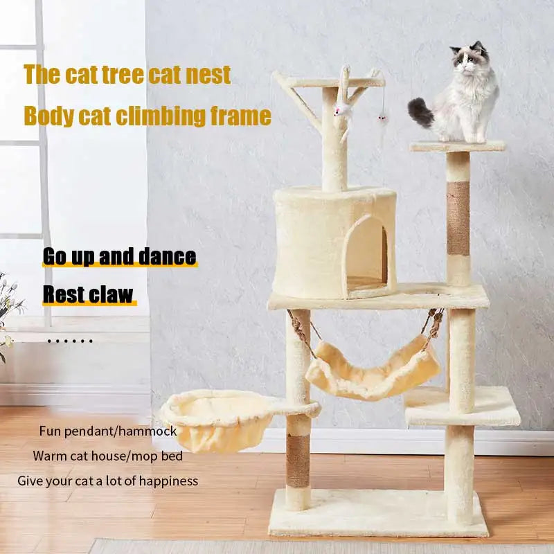 3-6 Layers Large Cat Scratching Tree with Nest Beds & Sisal Rope Cat