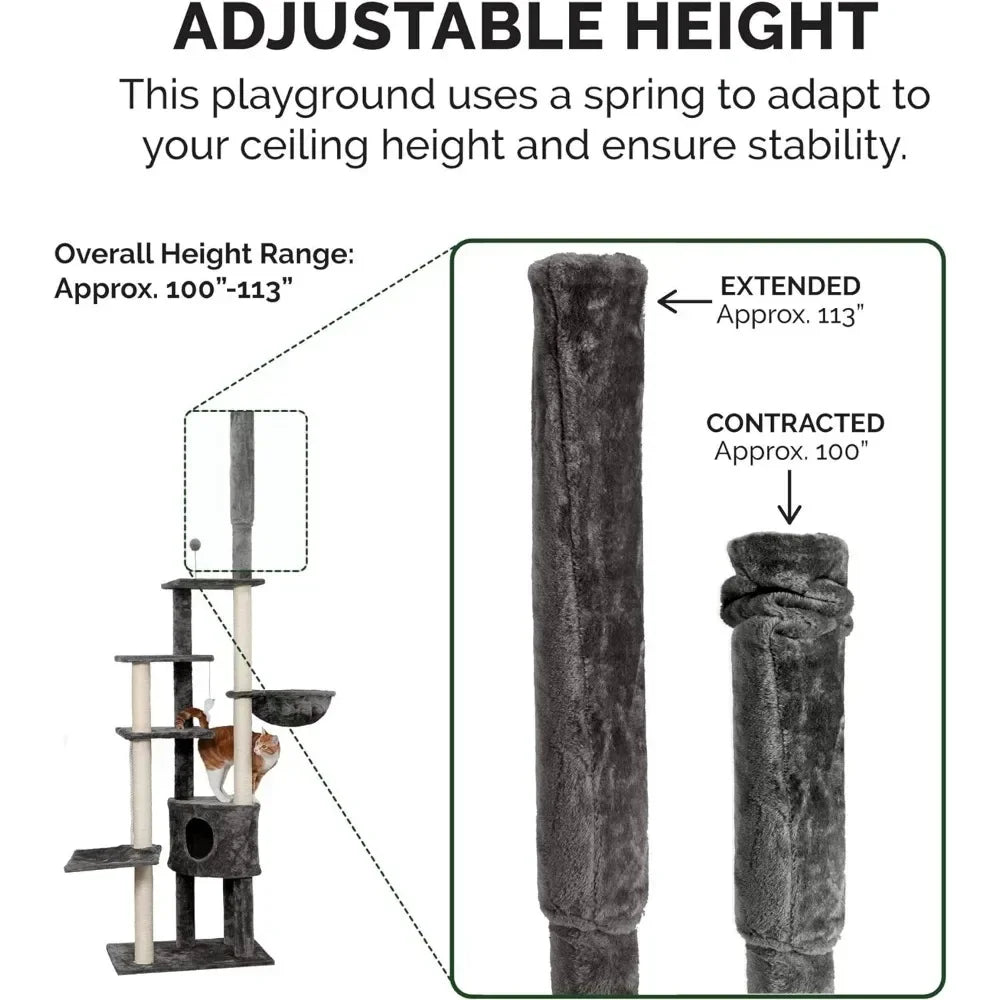 100"-113" Tall Cat Tree for Indoor Cats w/ Adjustable Height