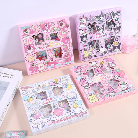 100Pcs Sanrio Kuromi Melody Cinnamoroll PET Transparent Waterproof Sticker Cartoon DIY Stationery Cup Hand Ledger Sticker Set