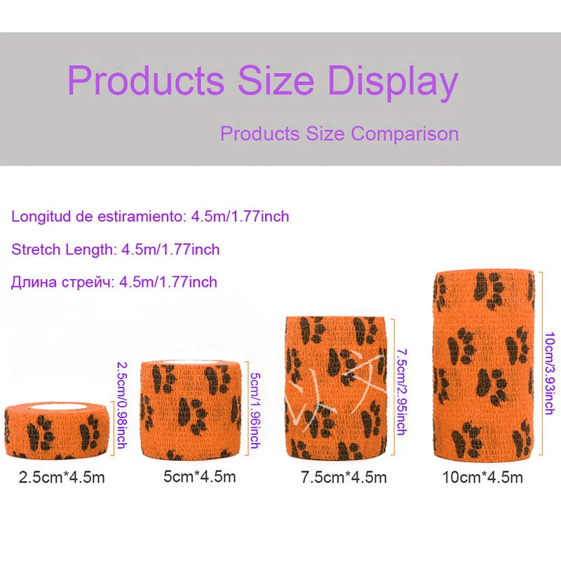 Animal Pattern Printed Self Adhesive Elastic Bandage 4.5m Sports Wrap Tape for Finger Joint Knee First Aid Kit Pet Tape