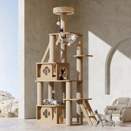 Madden Super 8 Layer Cat Tree House Condos Wooden Cat Tower with Sisal Rope Cat Scratching Posts Climbing Frame