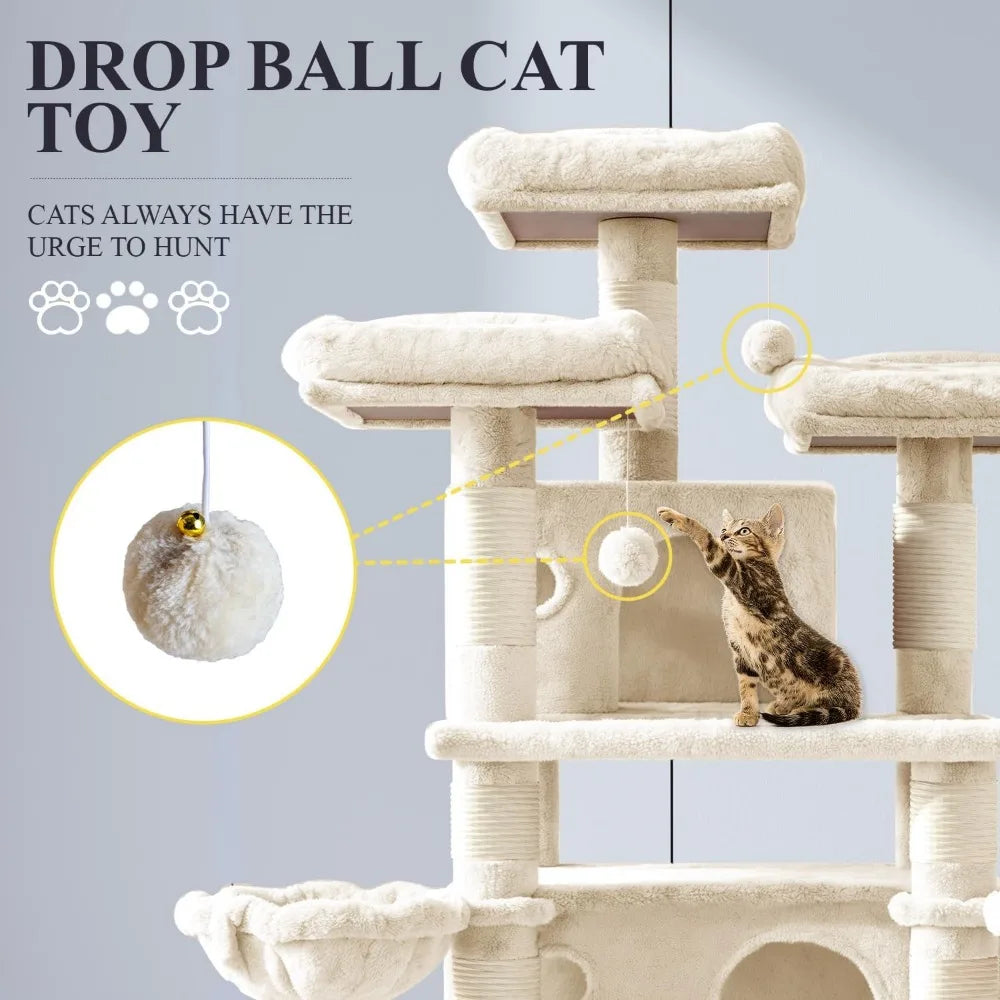 68 Inches Cat Tree/Cat Tree House with Scratching Post/Multi-Level Large Cat Tree