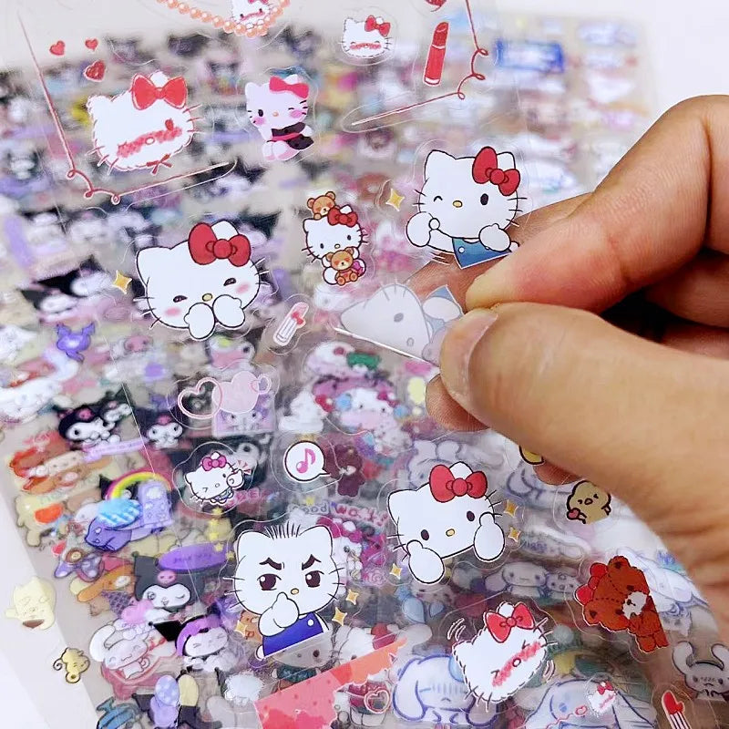 20 sheets/Set PET Sticker Cartoon Sanrio Family Series Stickers Kuromi HelloKitty Sticker No Repetition DIY Toy Stickers