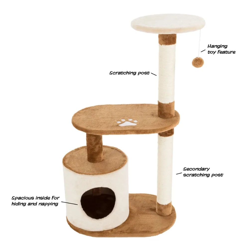 3 Tier Cat Tower with 2 Napping Perches Cat Condo 2 Sisal Rope Scratching Posts and Hanging Toy Cat Tree for Indoor Cats