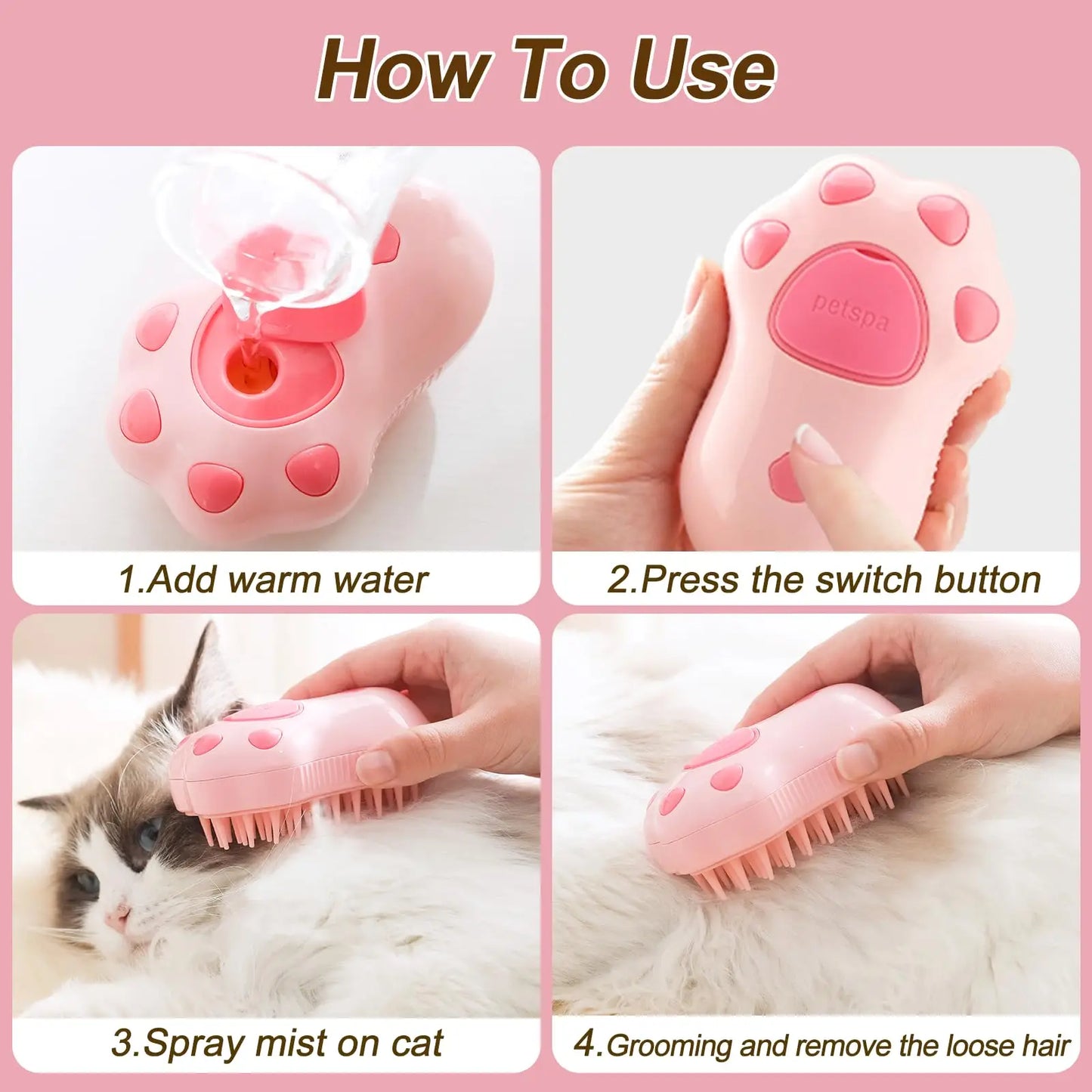 Cat Steamy Brush Dog Massage Comb Built-in Electric Water Spray Soft Silicone Pet Hair Removal Grooming Brush Cat Accessories