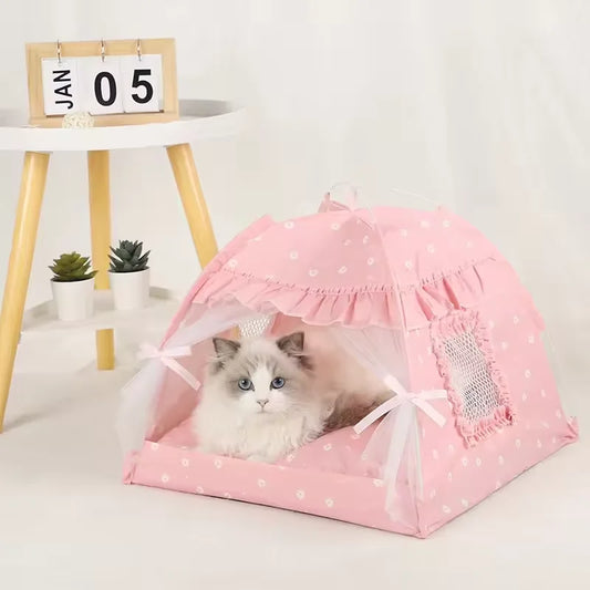 Pet Dog Tent House Floral Print Enclosed Cat Tent Bed Indoor Folding Portable Comfortable Kitten Bed Kennel For Small Pets