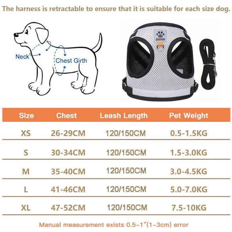 Reflective Safety Pet Dog Harness and Leash Set for Small Medium Dogs Cat Harnesses Vest Puppy Chest Strap Pug Chihuahua Bulldog