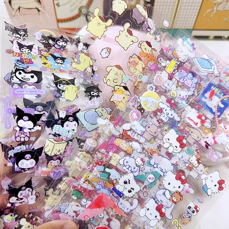 20 sheets/Set PET Sticker Cartoon Sanrio Family Series Stickers Kuromi HelloKitty Sticker No Repetition DIY Toy Stickers