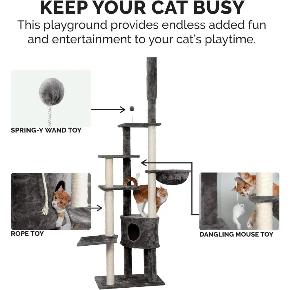 100"-113" Tall Cat Tree for Indoor Cats w/ Adjustable Height