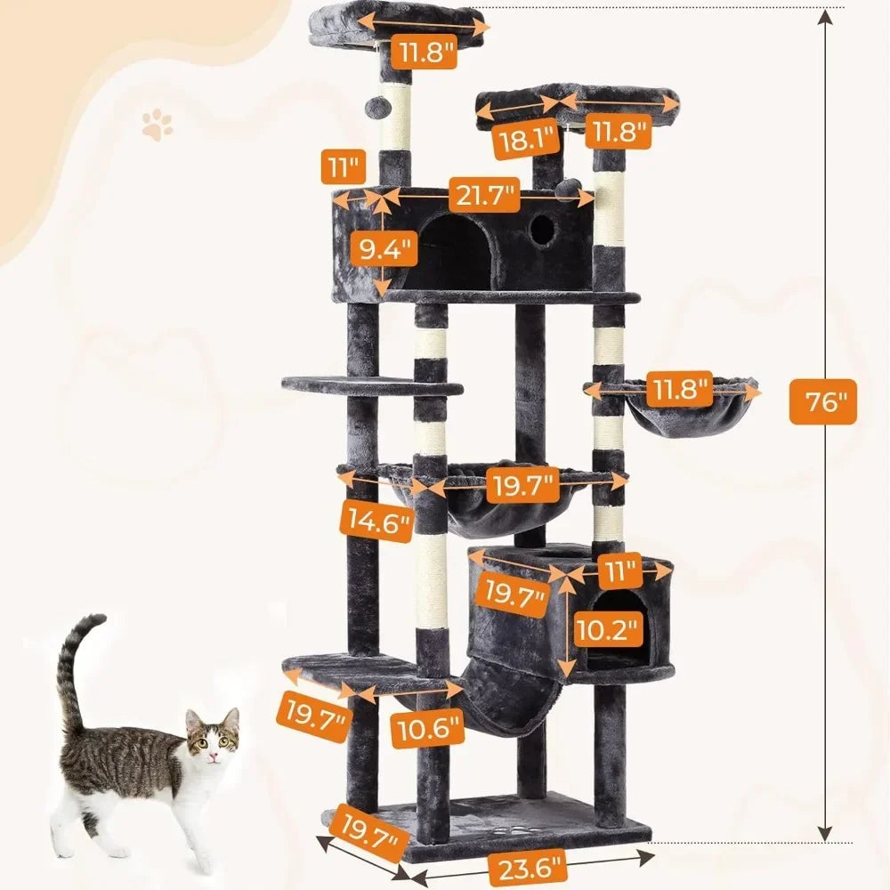 76 inch Tall Cat Tower with 3 Types of Hammocks