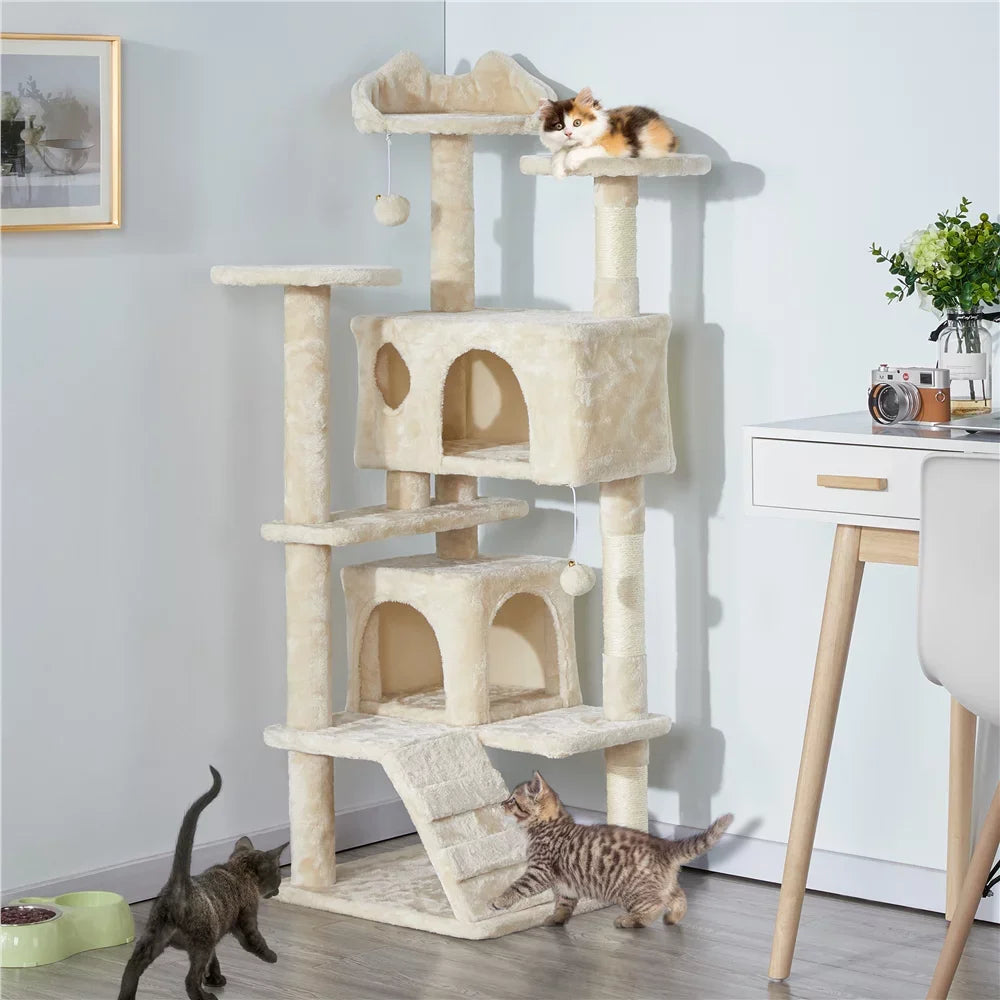 54.5" Double Condo Cat Tree with Scratching Post