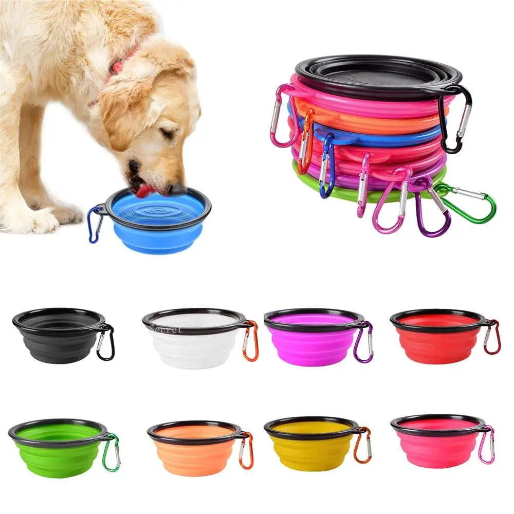 Collapsible Pet Silicone Dog Food Water Bowl Outdoor Camping Travel Portable Folding  Supplies   Dishes with Carabiner