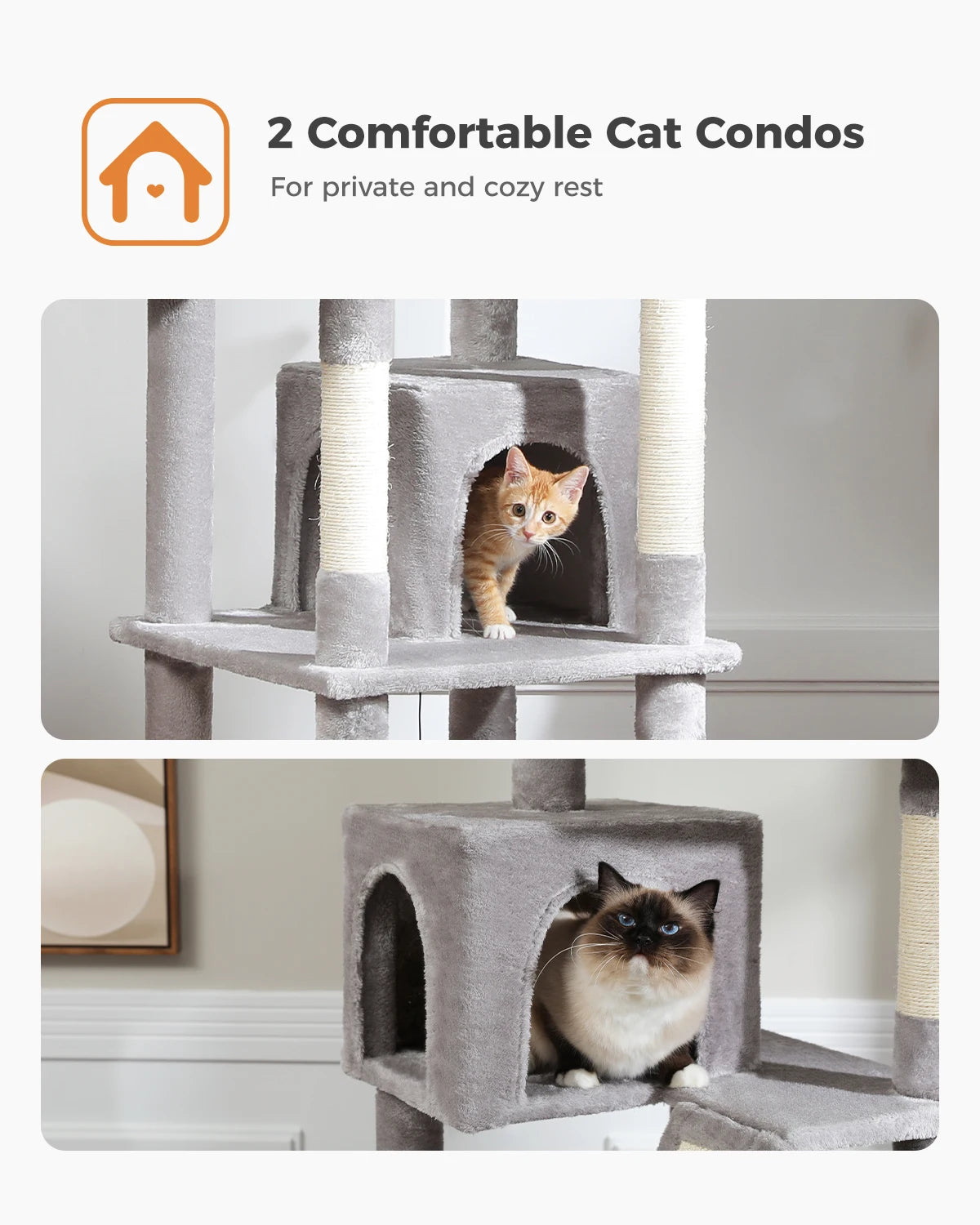 H180CM Large Cat Tree for Indoor Tall Tower for Cat Multi-Level Plush with Natural Sisal Scratching Post Condos Perches Hammock