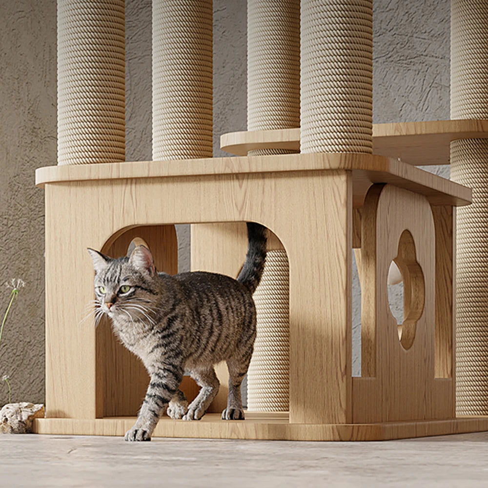 Madden Super 8 Layer Cat Tree House Condos Wooden Cat Tower with Sisal Rope Cat Scratching Posts Climbing Frame