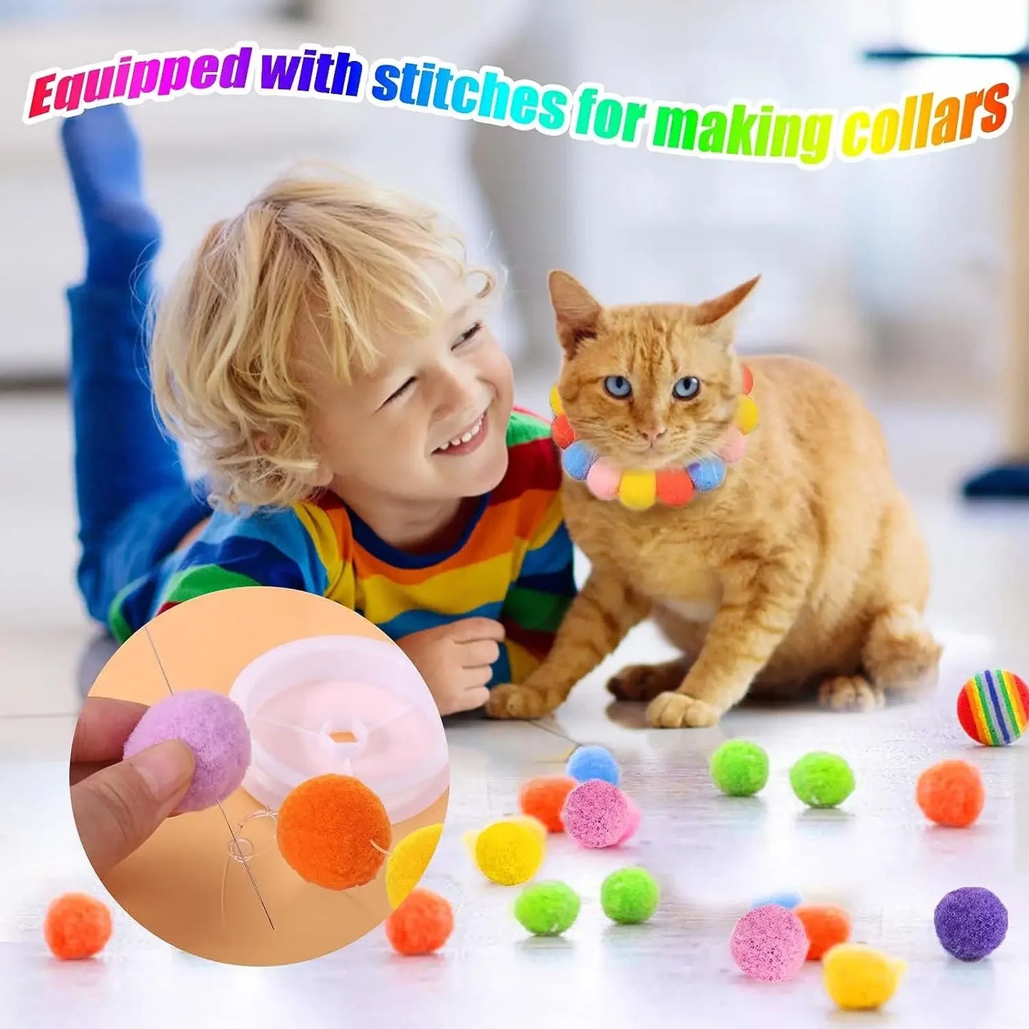 Interactive Launch Training Cat Toys Creative Kittens Mini Pompoms Games Stretch Plush Ball Toys Cat Supplies Pet Accessories