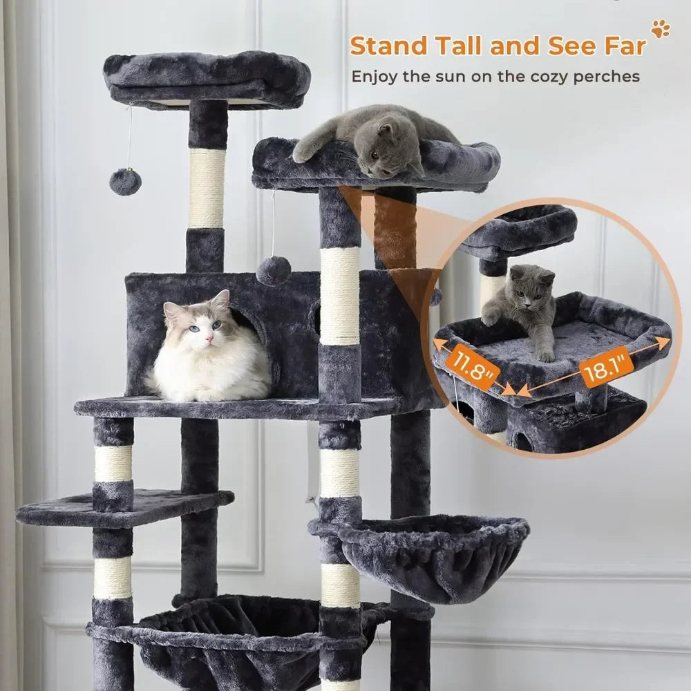 76 inch Tall Cat Tower with 3 Types of Hammocks