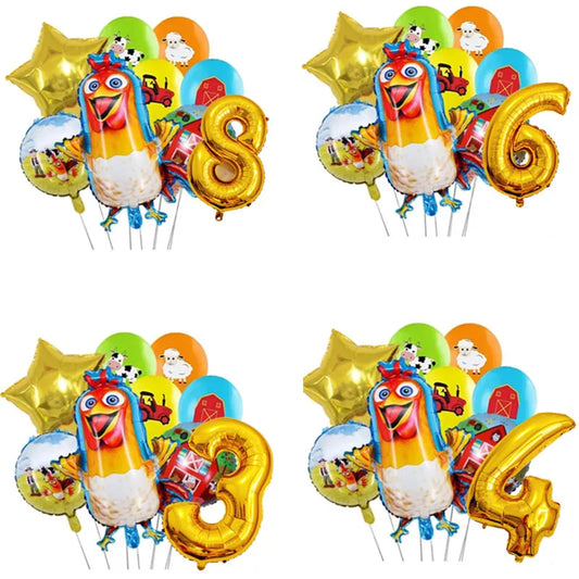 Chicken Dairy Farm Chick Tractor Ballons Happy Birthday Kids Party Animal Pet Dream Rangeland La Granja Zenon Party decoration