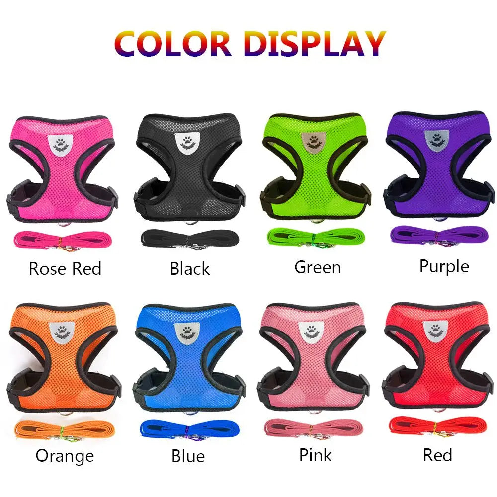 Breathable Fabric Mesh Dog Leash Soft Comfortable Pet Harness Puppy Cat Vest Collar Pet Supplies For Chihuahua Pug Bulldog