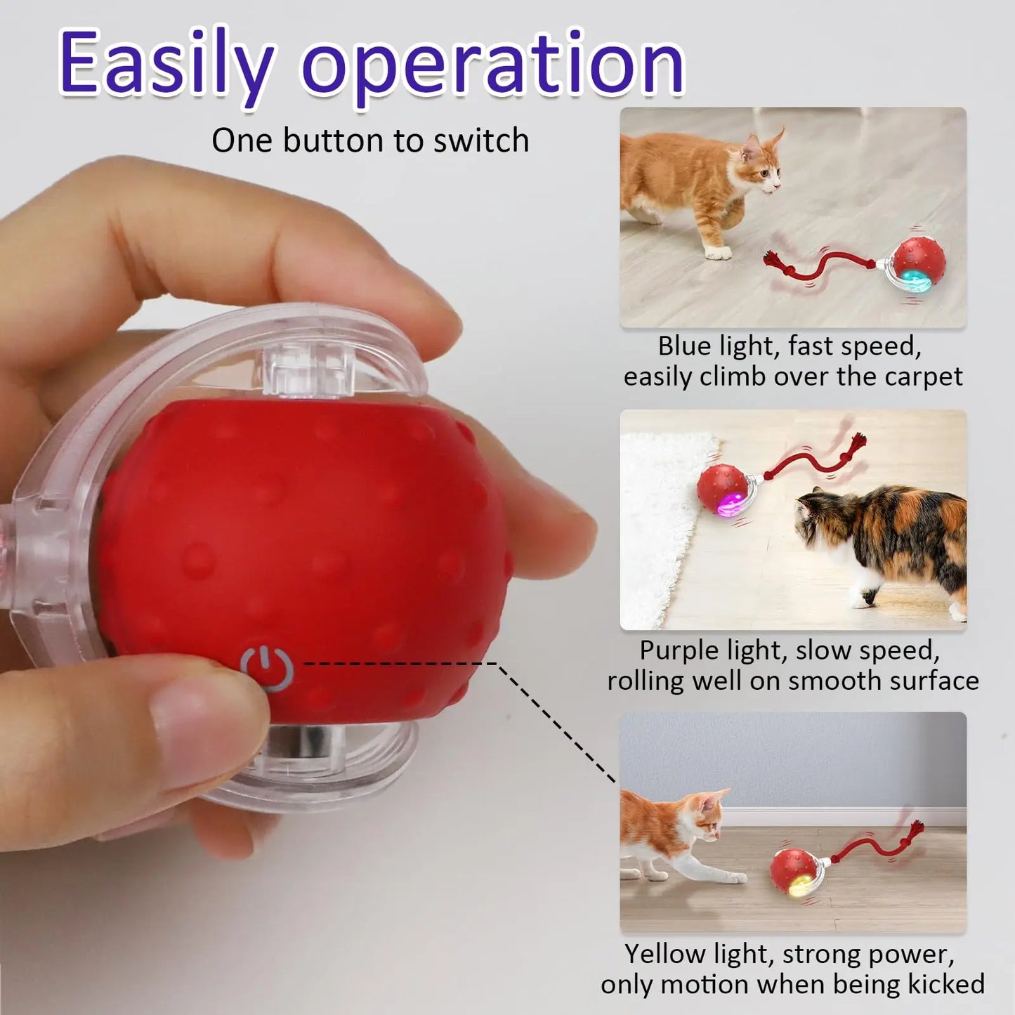 New Cat Rolling Ball Bird Chirping Interactive Cats Toys Motion Sensor Cat Toy Balls Random Rolling Pet Kitten Teaser Long Tail